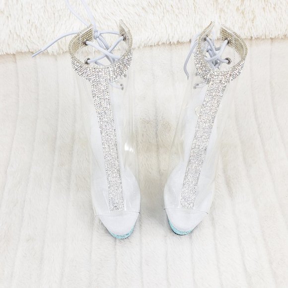 Bejeweled Rhinestone Platform Heel Ankle Boots Wit - Picture 14 of 17